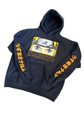 Naruto Shippuden Anime Character Panel Sleeve Print Black Pullover Hoodie Size X